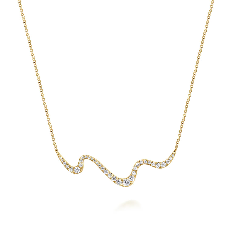 14K Yellow Gold Graduating Diamond Wave Bar Necklace - 0.51 ct - Shot 1