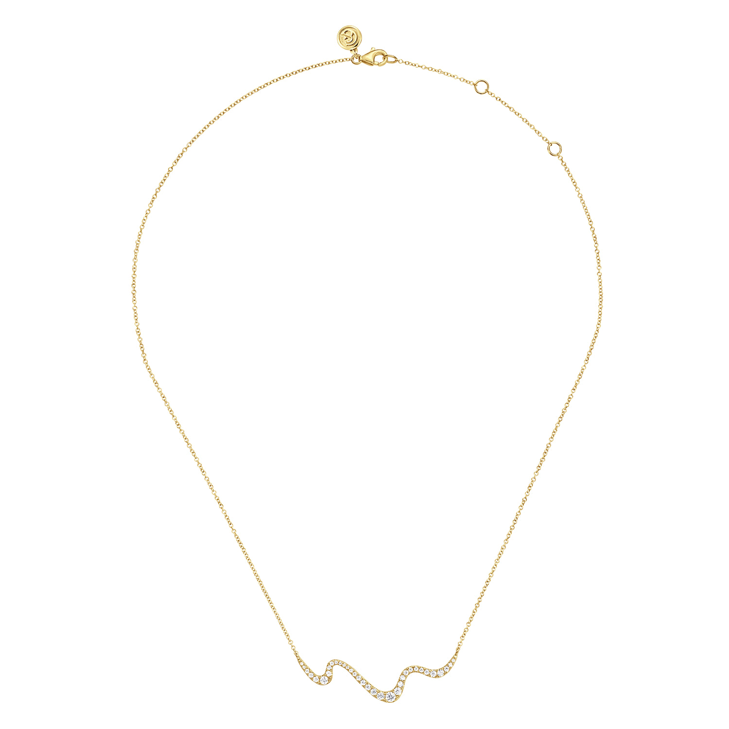 14K Yellow Gold Graduating Diamond Wave Bar Necklace - 0.51 ct - Shot 2