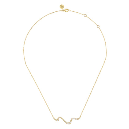 14K Yellow Gold Graduating Diamond Wave Bar Necklace