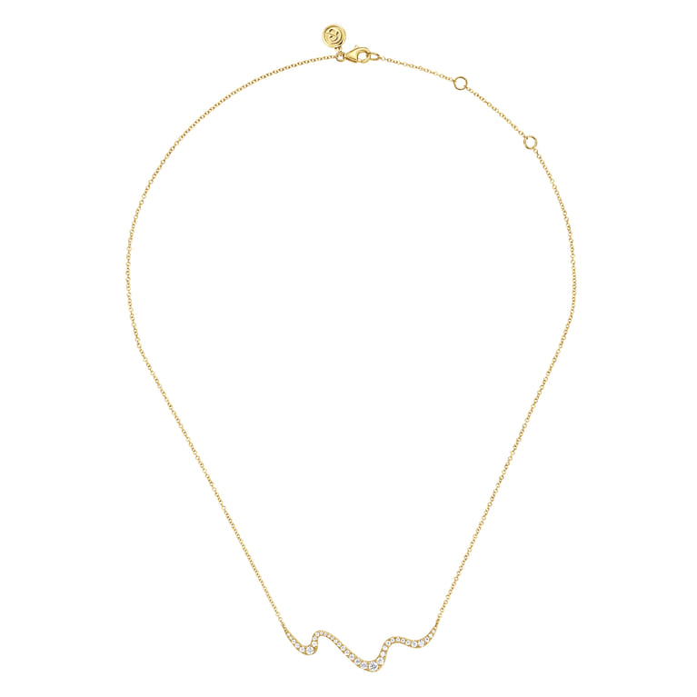 14K Yellow Gold Graduating Diamond Wave Bar Necklace - 0.51 ct - Shot 2