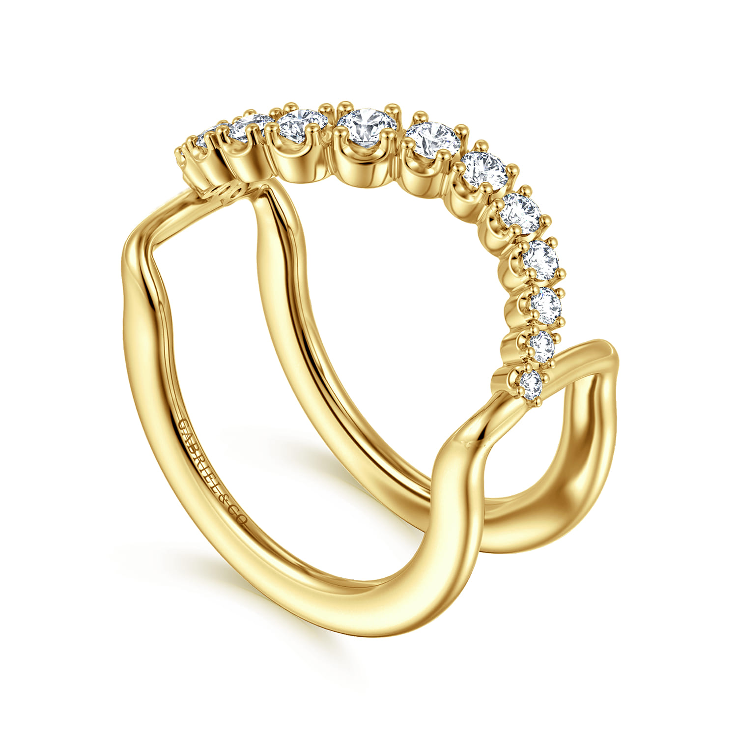 14K Yellow Gold Graduating Diamond Wave Smart Ring Enhancer - 0.5 ct - Shot 3
