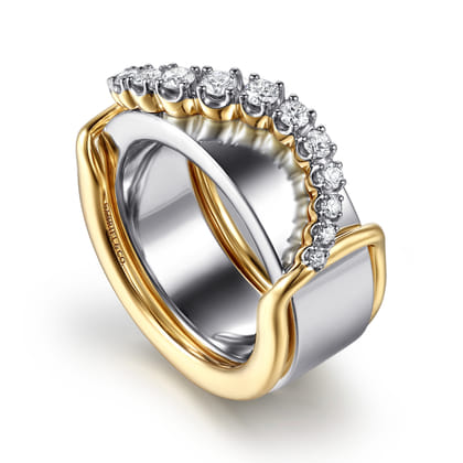 14K Yellow Gold Graduating Diamond Wave Smart Ring Enhancer