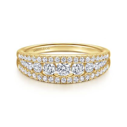 14K Yellow Gold Graduating Diamond Wide Band Ring
