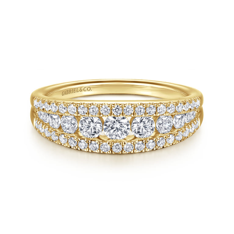 14K Yellow Gold Graduating Diamond Wide Band Ring - 0.75 ct - Shot 1