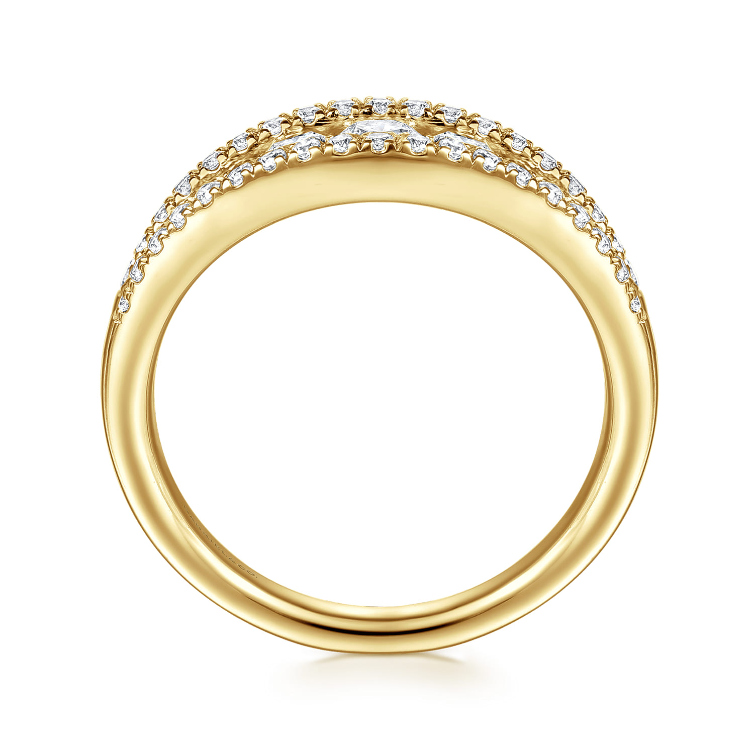 14K Yellow Gold Graduating Diamond Wide Band Ring - 0.75 ct - Shot 2