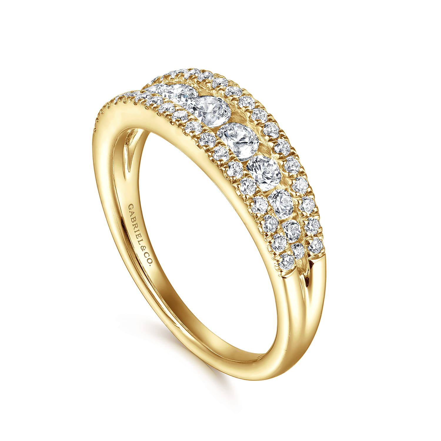 14K Yellow Gold Graduating Diamond Wide Band Ring - 0.75 ct - Shot 3