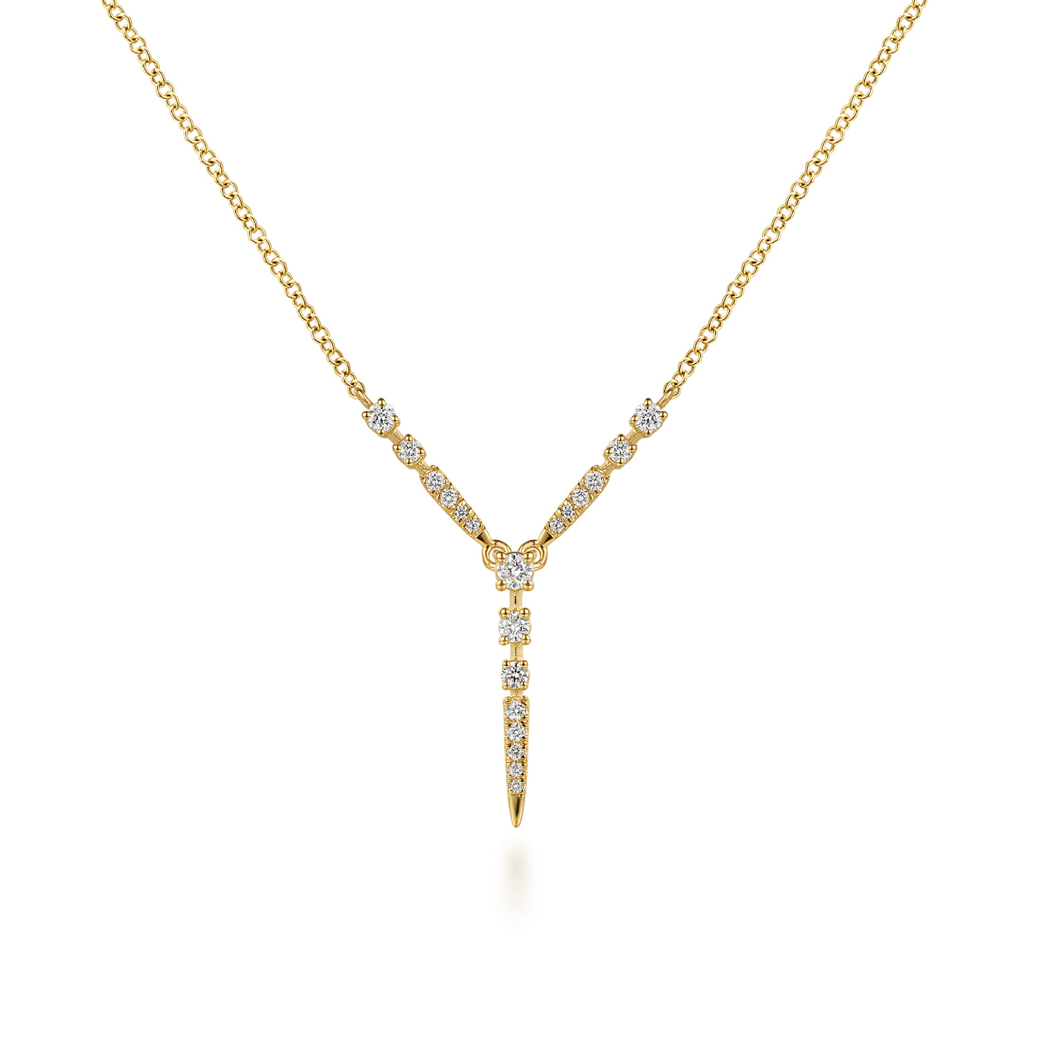 14K Yellow Gold Graduating Diamond Y Spike Necklace - 0.25 ct - Shot 1