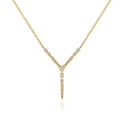 14K Yellow Gold Graduating Diamond Y Spike Necklace
