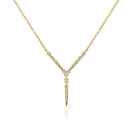 14K Yellow Gold Graduating Diamond Y Spike Necklace