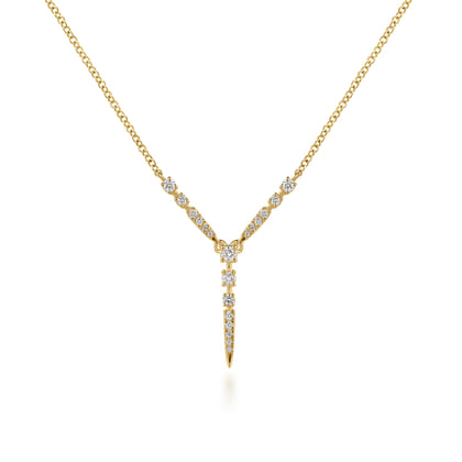 14K Yellow Gold Graduating Diamond Y Spike Necklace