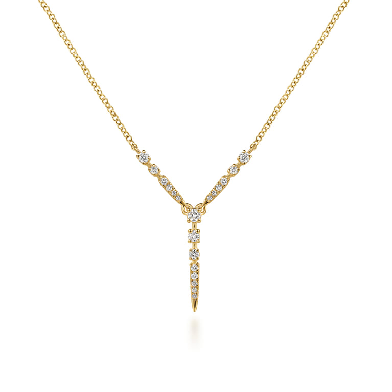 14K Yellow Gold Graduating Diamond Y Spike Necklace - 0.25 ct - Shot 1