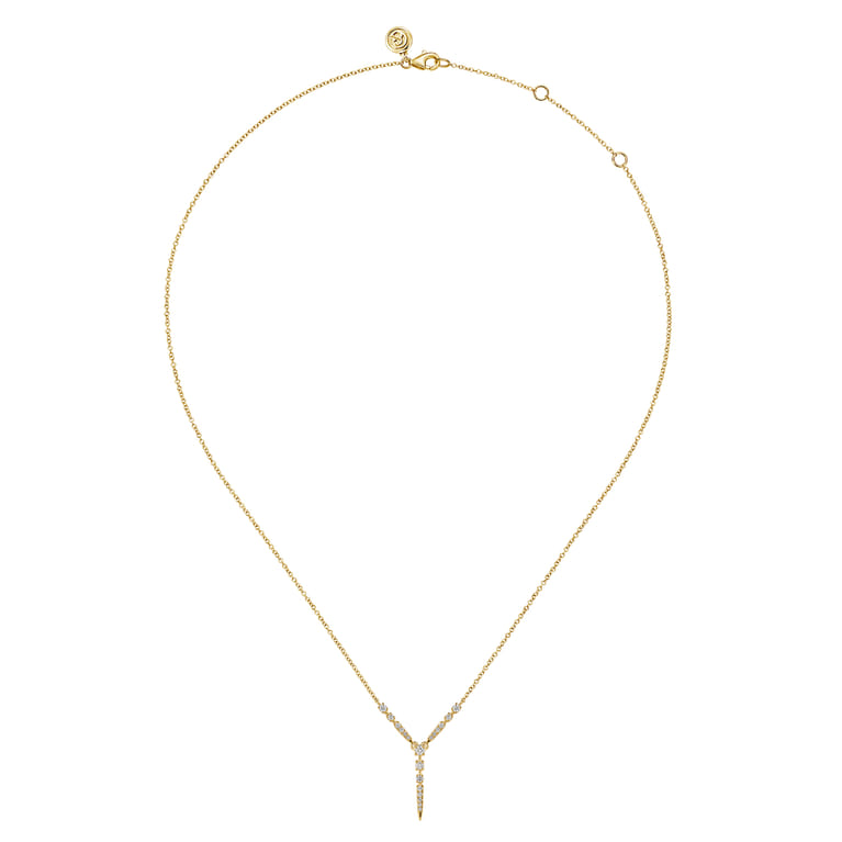 14K Yellow Gold Graduating Diamond Y Spike Necklace - 0.25 ct - Shot 2
