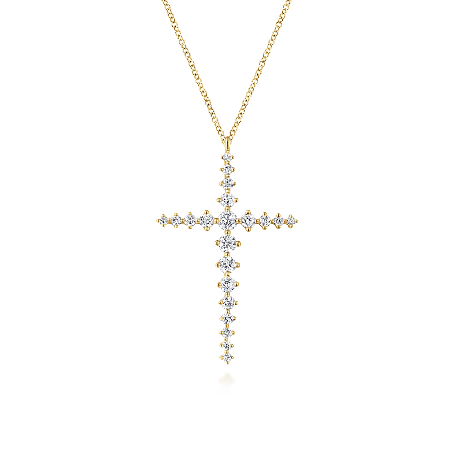 14K Yellow Gold Graduating Diamonds Cross Necklace - 1 ct - Shot 1