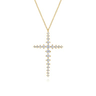 14K Yellow Gold Graduating Diamonds Cross Necklace