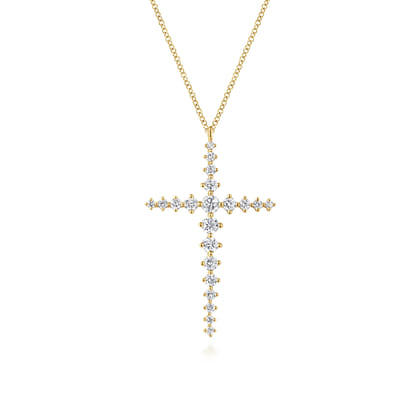 14K Yellow Gold Graduating Diamonds Cross Necklace