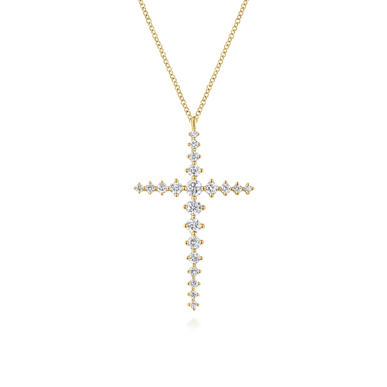 14K Yellow Gold Graduating Diamonds Cross Necklace - 1 ct - Shot 1