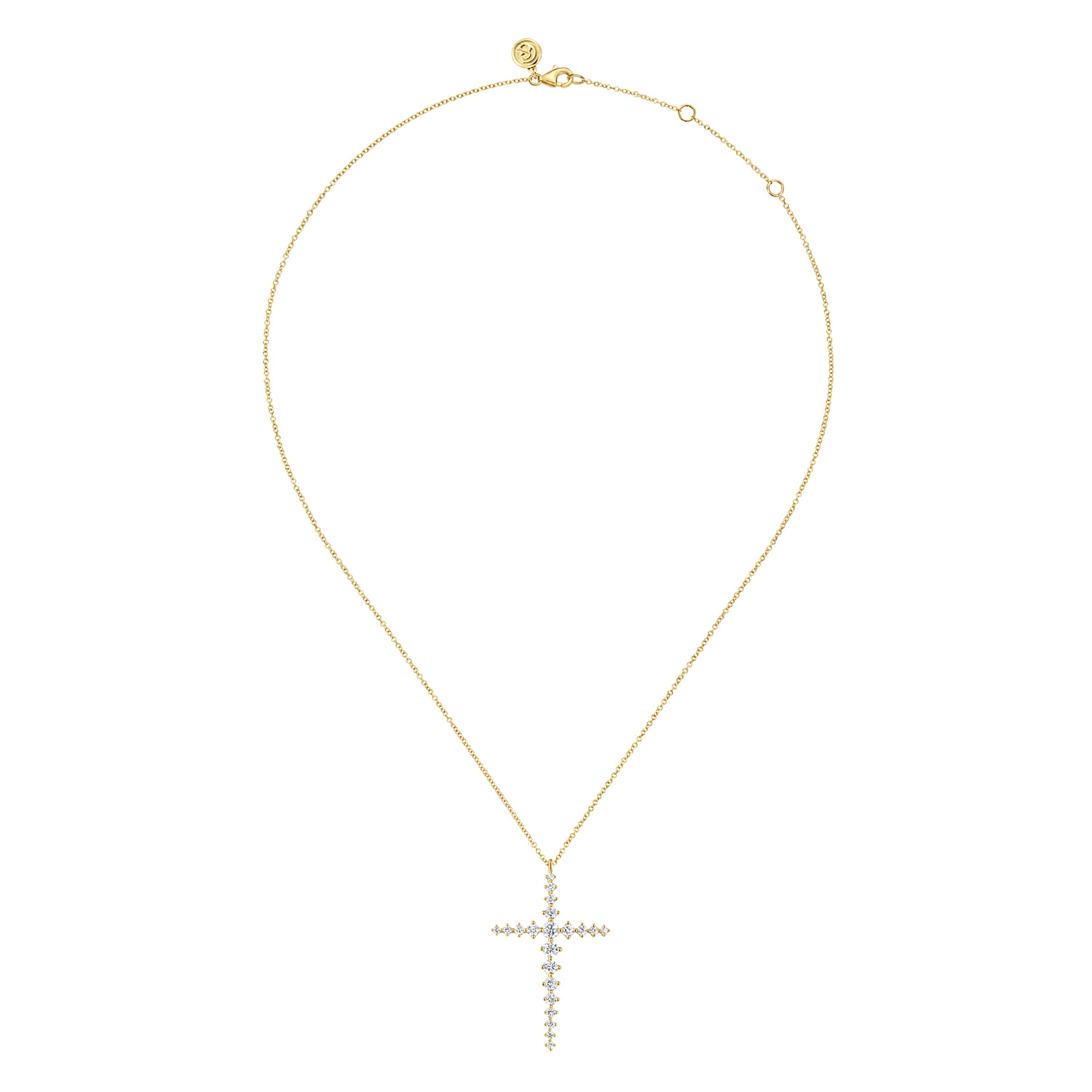 14K Yellow Gold Graduating Diamonds Cross Necklace - 1 ct - Shot 2