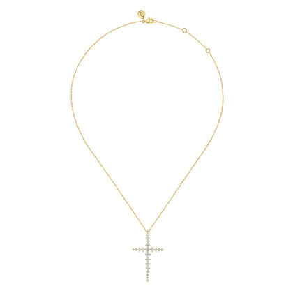 14K Yellow Gold Graduating Diamonds Cross Necklace