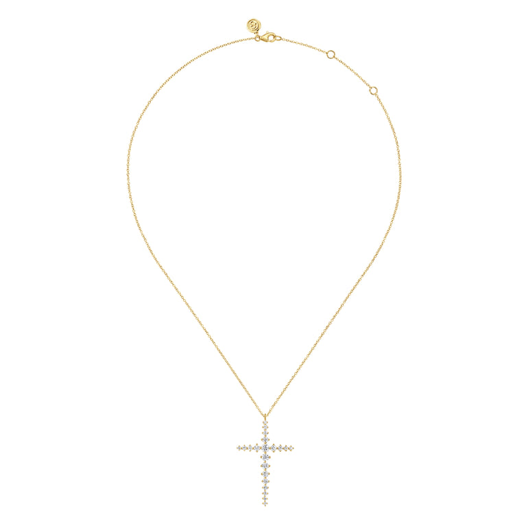 14K Yellow Gold Graduating Diamonds Cross Necklace - 1 ct - Shot 2