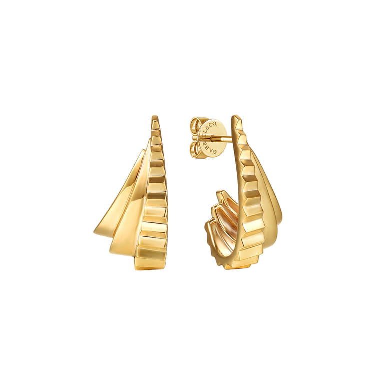 14K Yellow Gold Graduating J Hoop Earrings with Diamond Cut Finish - Shot 1