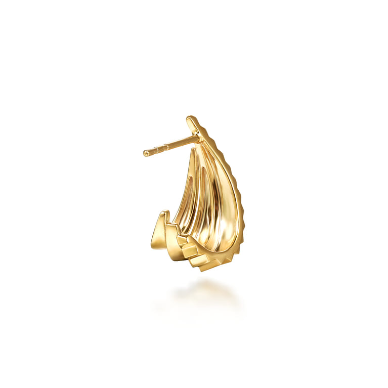14K Yellow Gold Graduating J Hoop Earrings with Diamond Cut Finish - Shot 3