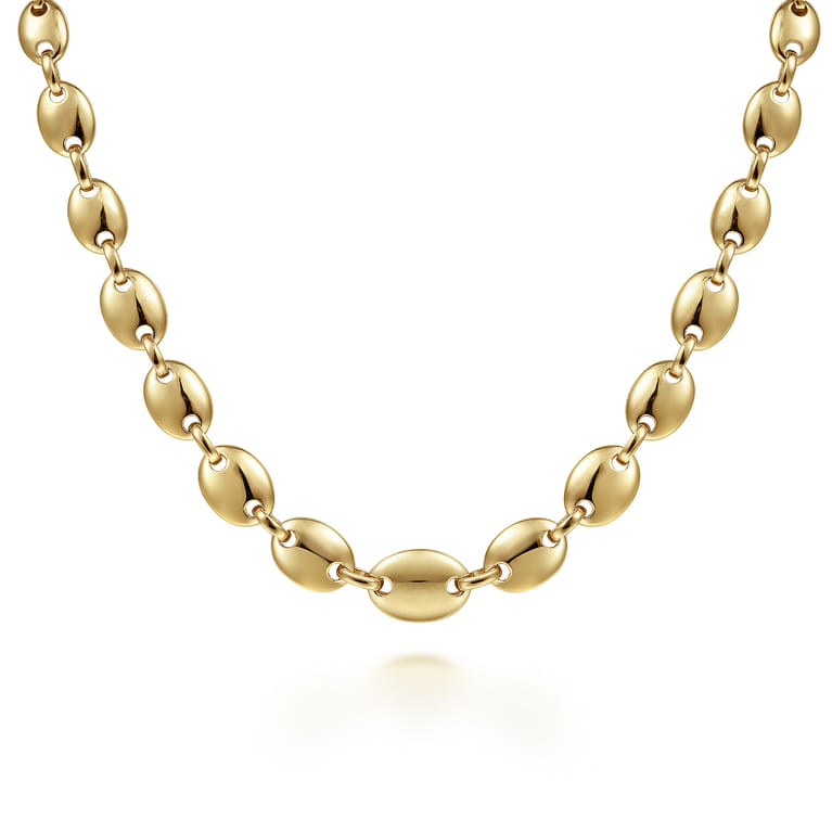 14K Yellow Gold Graduating Oval Bead Station Necklace - Shot 1