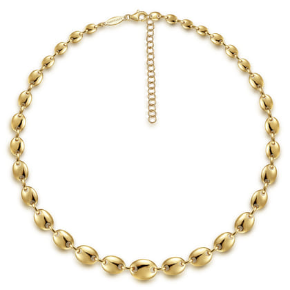 14K Yellow Gold Graduating Oval Bead Station Necklace
