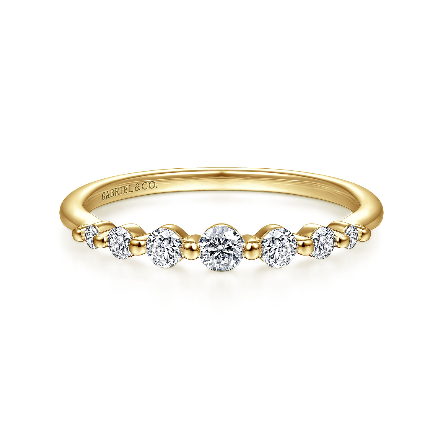 14K Yellow Gold Graduating Single Prong Diamond Band Ring