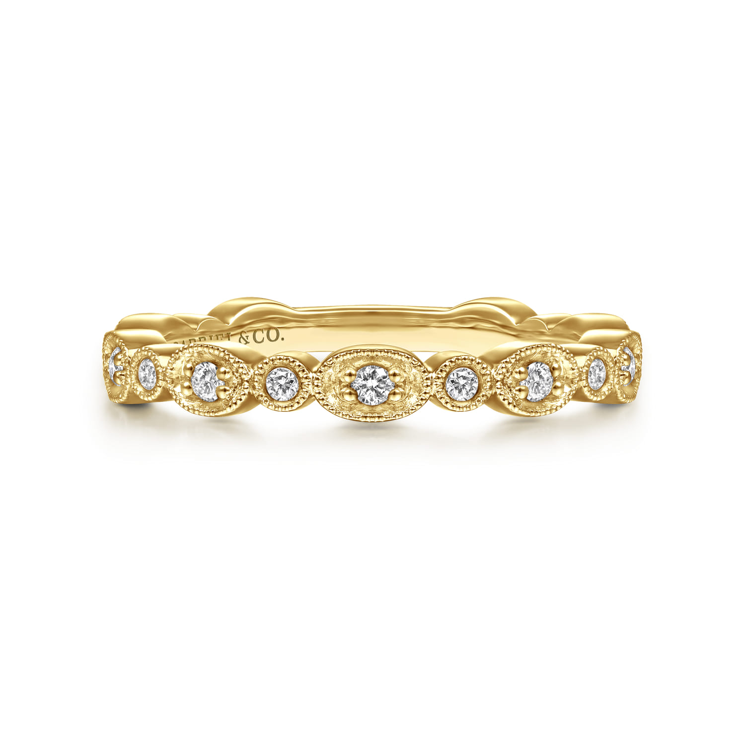 14K Yellow Gold Graduating Station Diamond Stackable Ring - 0.22 ct - Shot 1