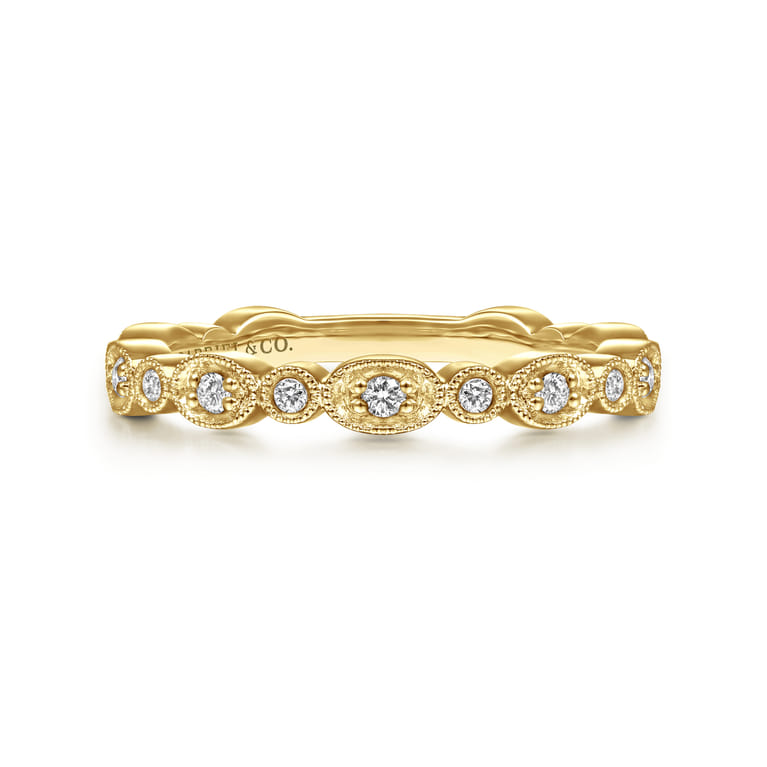 14K Yellow Gold Graduating Station Diamond Stackable Ring - 0.22 ct - Shot 1