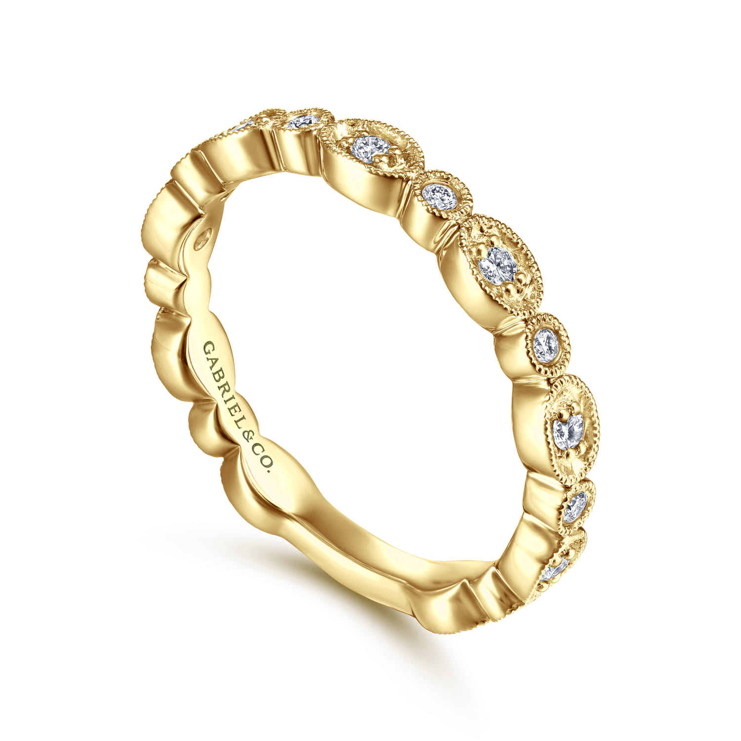 14K Yellow Gold Graduating Station Diamond Stackable Ring - 0.22 ct - Shot 3