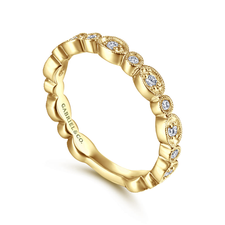 14K Yellow Gold Graduating Station Diamond Stackable Ring - 0.22 ct - Shot 3