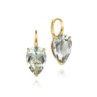14K Yellow Gold Green Amethyst Flat Pear Earrings