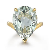 14K Yellow Gold Green Amethyst Pear Ladies Ring