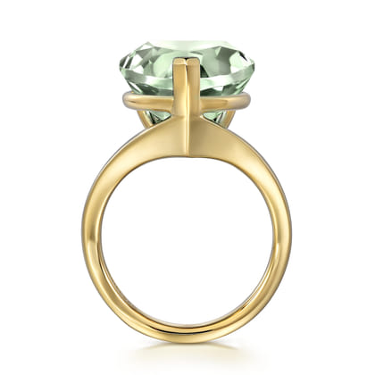 14K Yellow Gold Green Amethyst Pear Ladies Ring