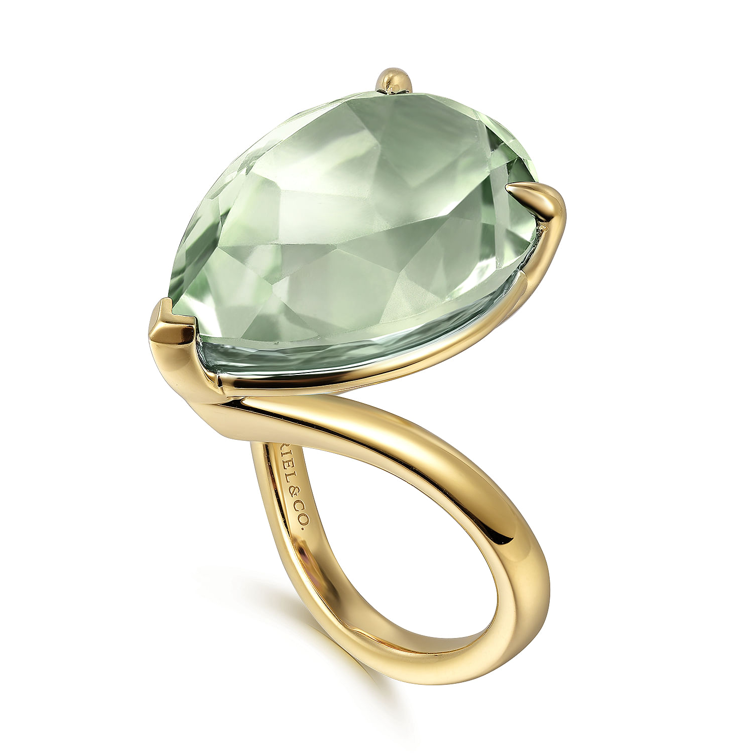 14K Yellow Gold Green Amethyst Pear Ladies Ring