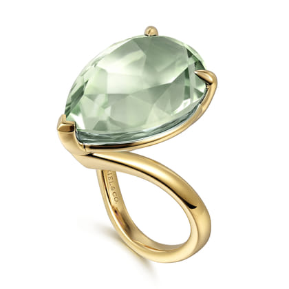 14K Yellow Gold Green Amethyst Pear Ladies Ring