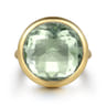 14K Yellow Gold Green Amethyst Round Shape Ladies Ring With Flower Pattern J-Back