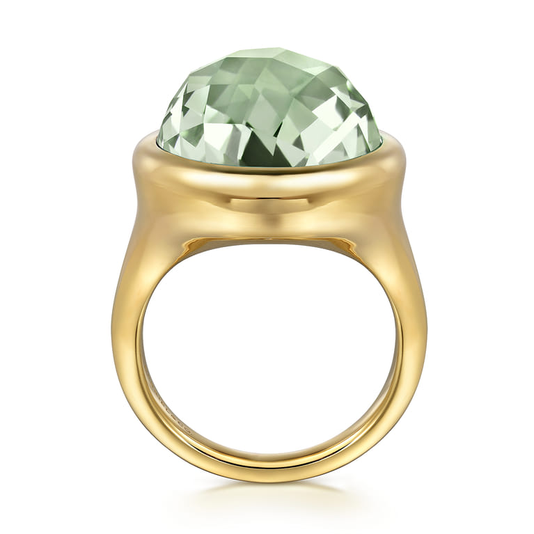 14K Yellow Gold Green Amethyst Round Shape Ladies Ring With Flower Pattern J-Back - Shot 2