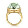 14K Yellow Gold Green Amethyst Round Shape Ladies Ring With Flower Pattern J-Back