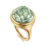 14K Yellow Gold Green Amethyst Round Shape Ladies Ring With Flower Pattern J-Back