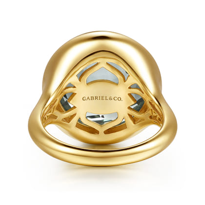 14K Yellow Gold Green Amethyst Round Shape Ladies Ring With Flower Pattern J-Back