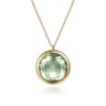 14K Yellow Gold Green Amethyst Round Shape Necklace With Flower Pattern J-Back