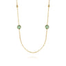 14K Yellow Gold Green Amethyst Round Shape Necklace With Four Stations Beads and Bezel Setting