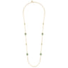 14K Yellow Gold Green Amethyst Round Shape Necklace With Four Stations Beads and Bezel Setting