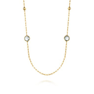 14K Yellow Gold Green Amethyst Round Shape Necklace with Four Stations Beads and Bezel Setting