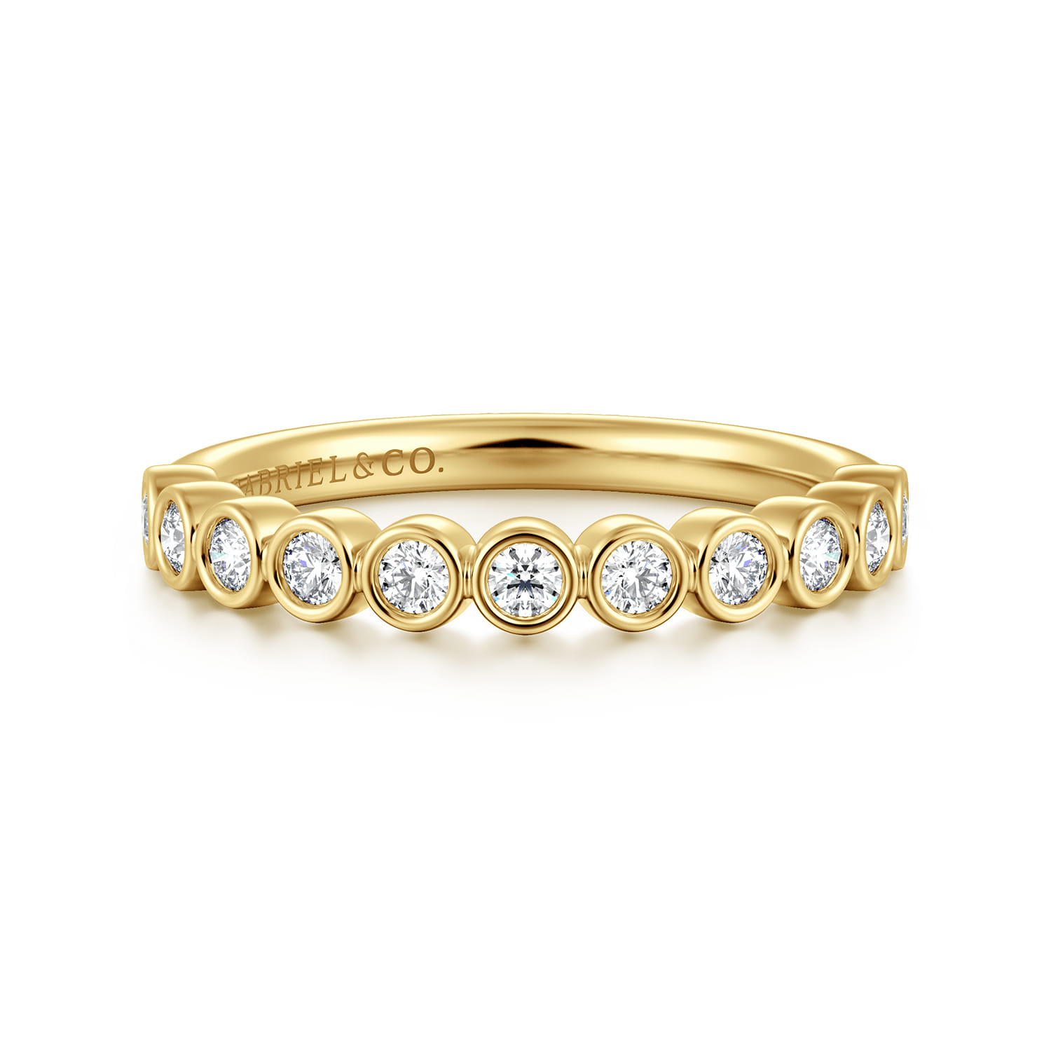 14K Yellow Gold Half Way around Bezel Diamond Wedding Band - 0.3 ct - Shot 1