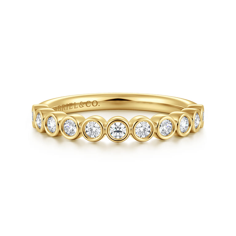 14K Yellow Gold Half Way around Bezel Diamond Wedding Band - 0.3 ct - Shot 1