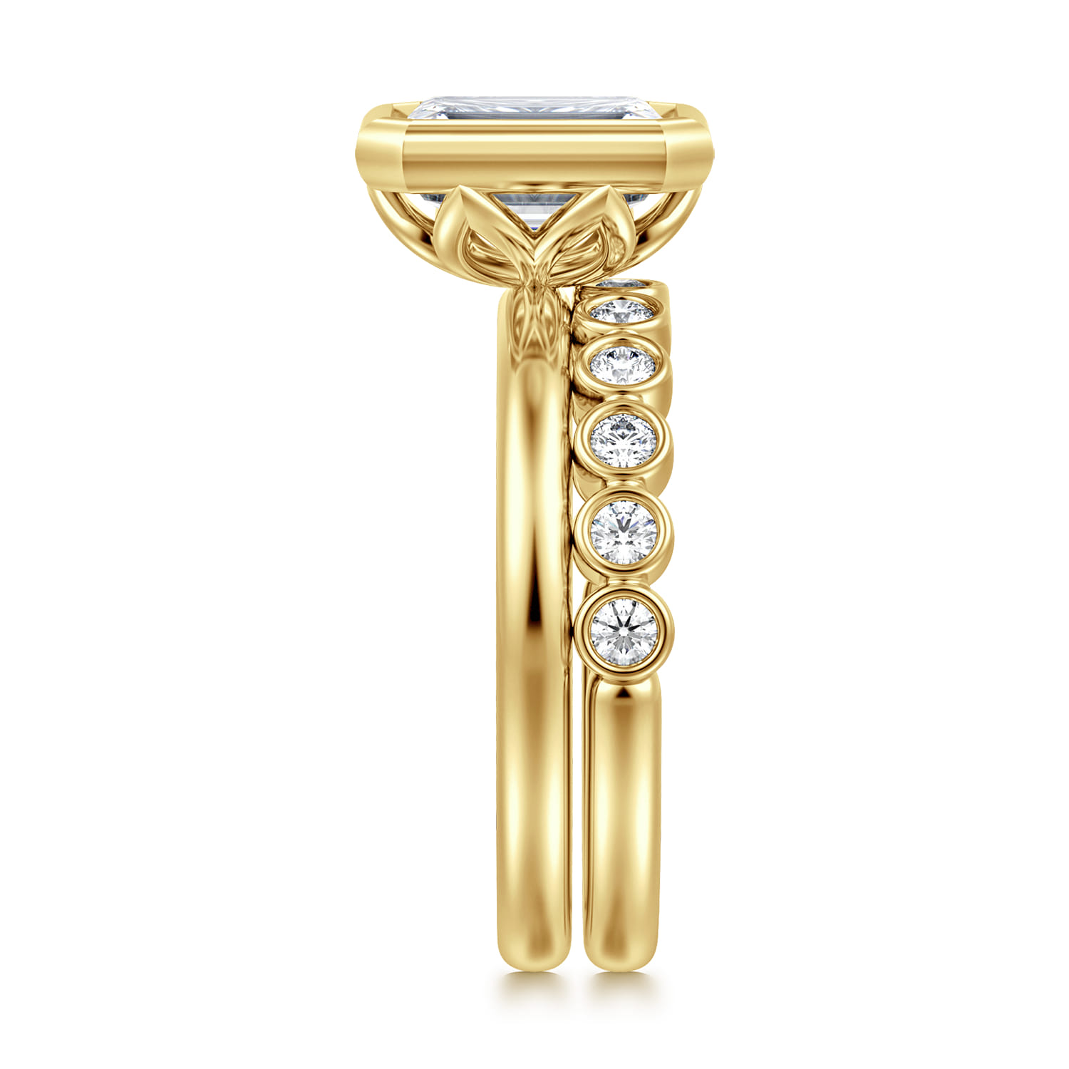 14K Yellow Gold Half Way around Bezel Diamond Wedding Band - 0.3 ct - Shot 4
