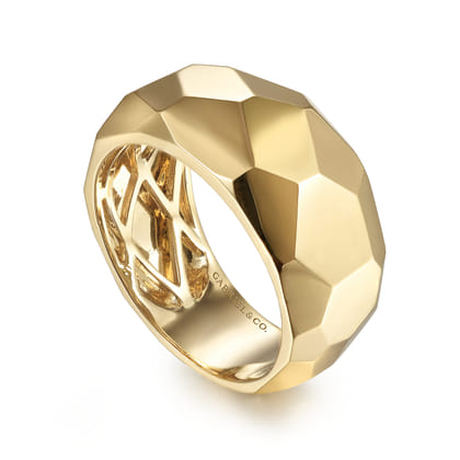 14K Yellow Gold Hammered Puff Ring